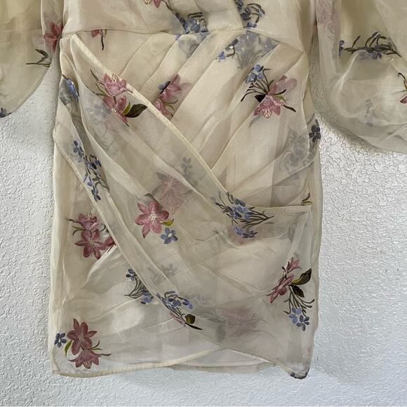ASOS Design Floral Embroidered Organza Mini Dress in Cream Size 6 NWT - Picture 5 of 13